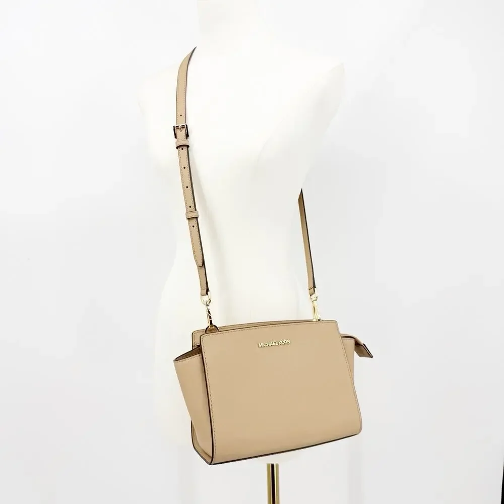 Michael Kors Selma‎ Medium Messenger Camel Leather Crossbody Bag Minimalist Chic